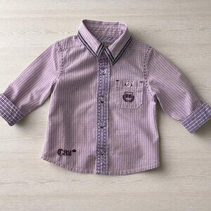Royal Knight Print Button Down Plaid Shirt Size 6 Months